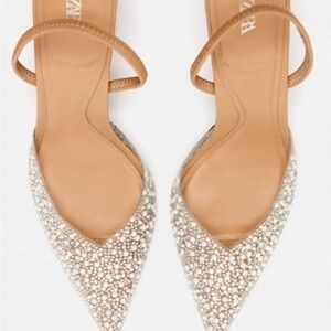 Zara Tan and Cream Embellished Heels